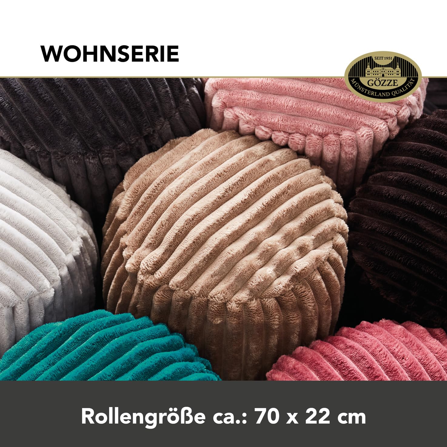 Gözze Kissenrolle Cord Optik Nackenstütze 70 x 22 cm Anthrazit