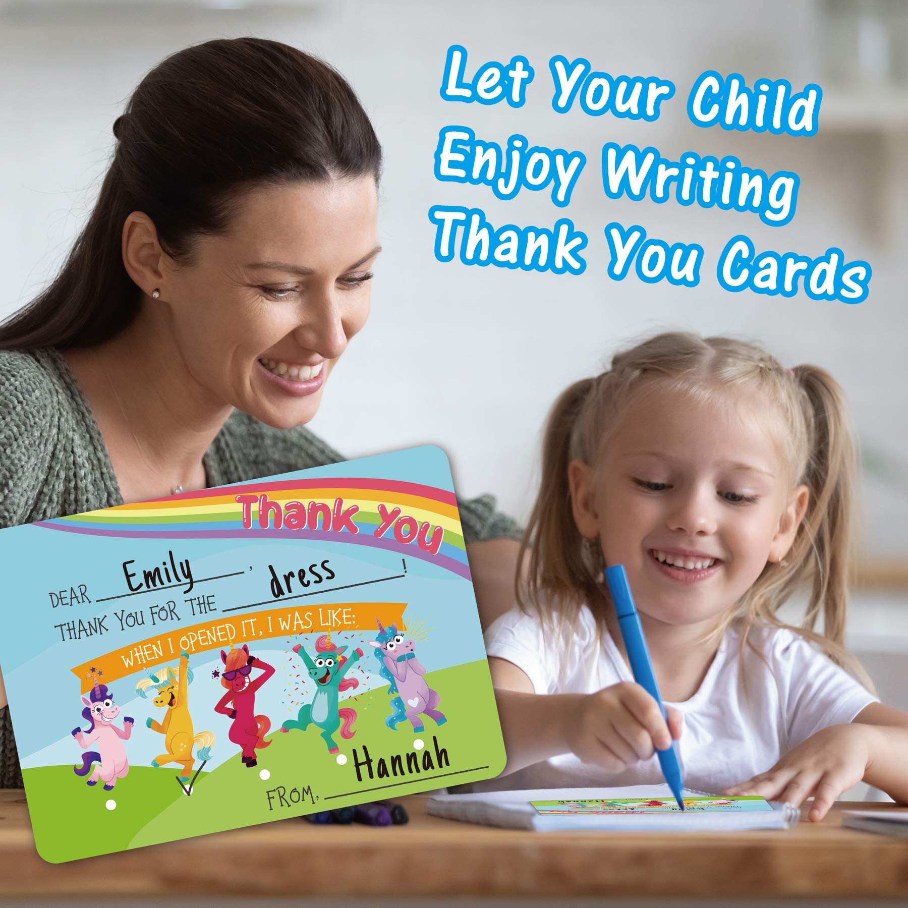 Gooji Funny Unicorn Thank You Cards - 25pcs Double Sided 4,25x6 Jednorożec Dziękuję Ci kartki z 25 kopertami, magiczne karty na Baby Shower, urodziny i urodziny dla dziewczynek