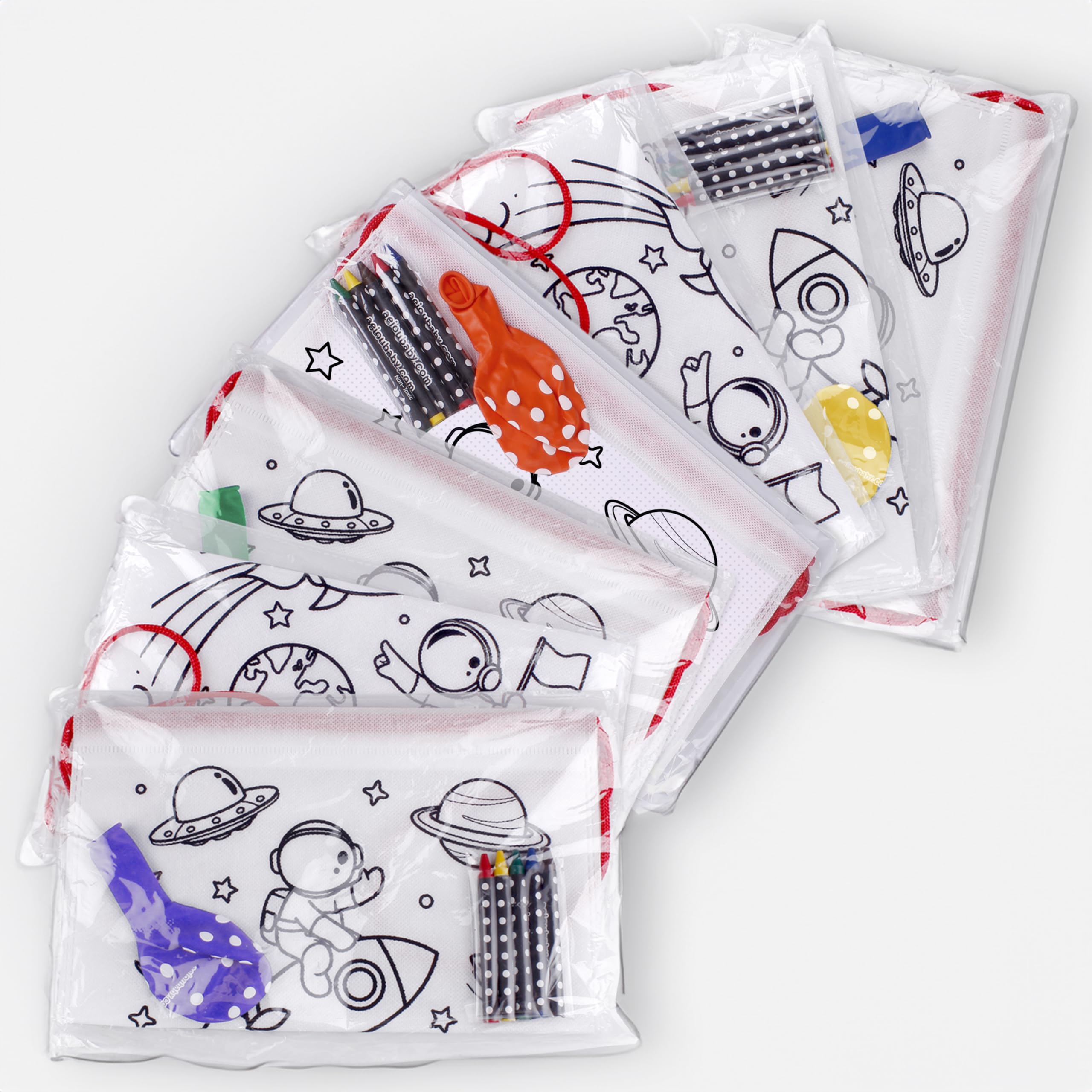 Etuis Tassen Rugzakken om in te kleuren | Individuele zakjes met 5 wax kleurpotloden en ballon | Cadeau kinderen voor feestjes en verjaardagen (Dinosaurus) (30, Tas sprookje