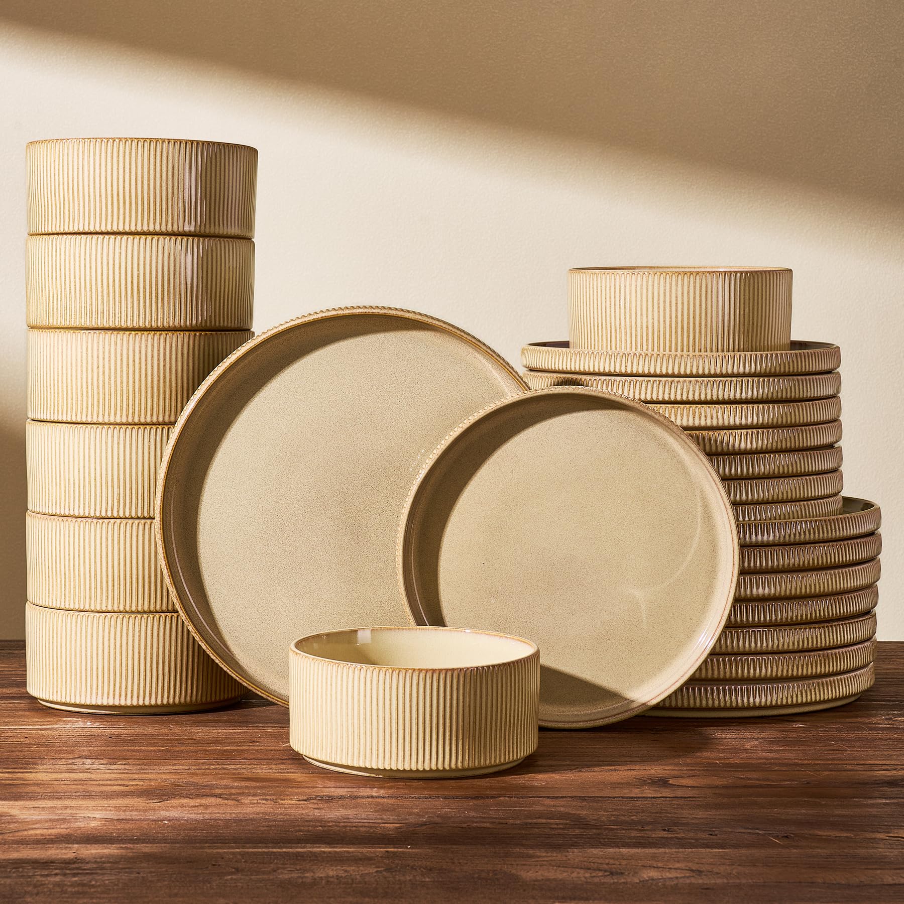 Stoneware Dinnerware Sets, Reactive Glaze Dishes Set for 8