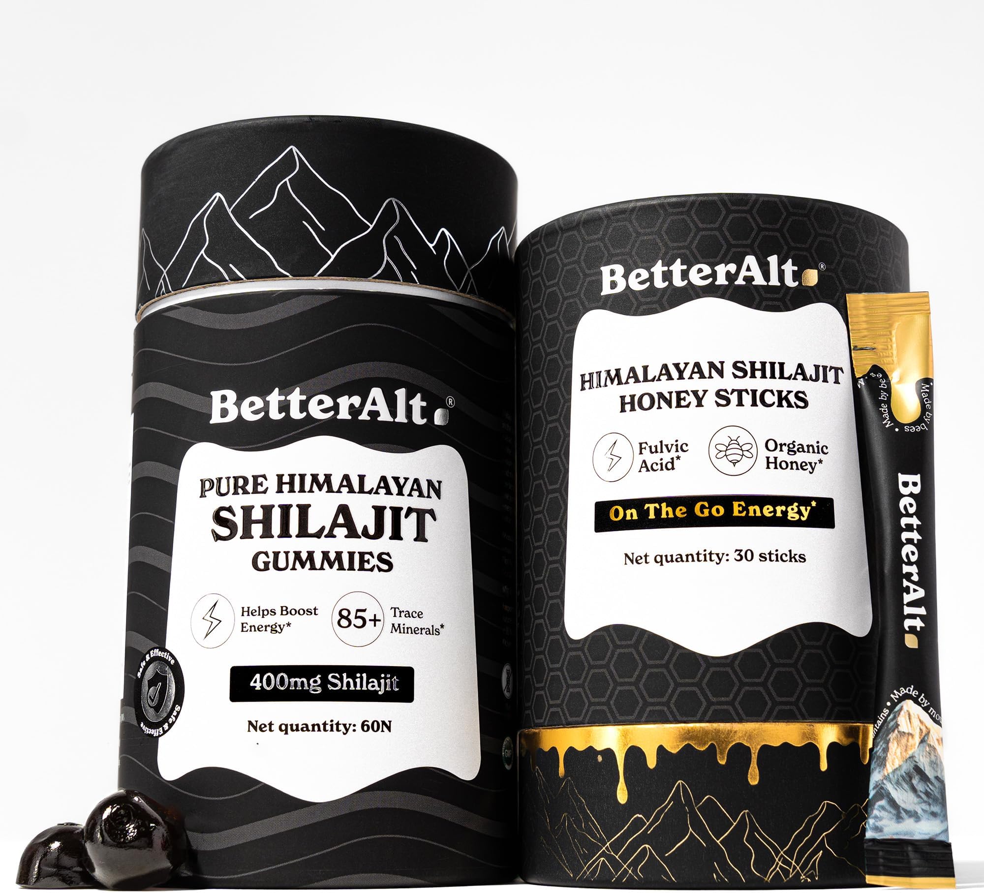 Better Alt Ultimate Power Up Duo | Shilajit Gummies + Shilajit Gold+ Honey Sticks | 3rd-Party Lab Tested | 1 Month Pack - Helps Boost Energy