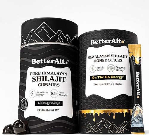 Better Alt Ultimate Power Up Duo  Gomitas Shilajit + Shilajit Gold+ Palitos de miel  Probado en laboratorio de terceros  Paquete de 1 mes - Ayuda a