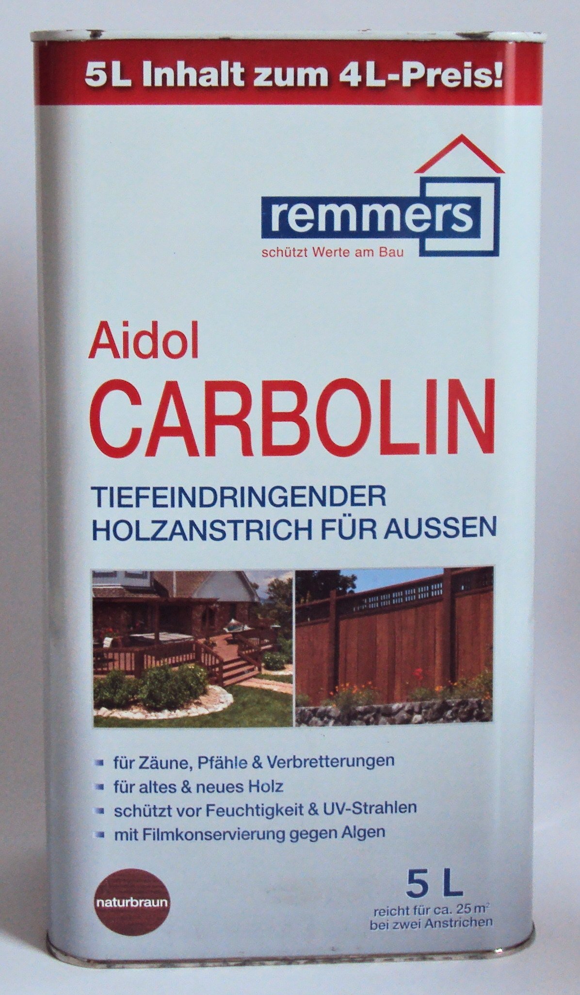 Remmers Aidol Carbolin Holzschutzlasur, Naturbraun 5 Liter