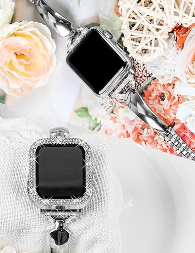 Miniatura 6 de JOYOZY Correas de metal compatibles con Apple Watch Band con funda protectora de pantalla brillante para IWatch de 1.496 pulgadas, 1.575 pulgadas,