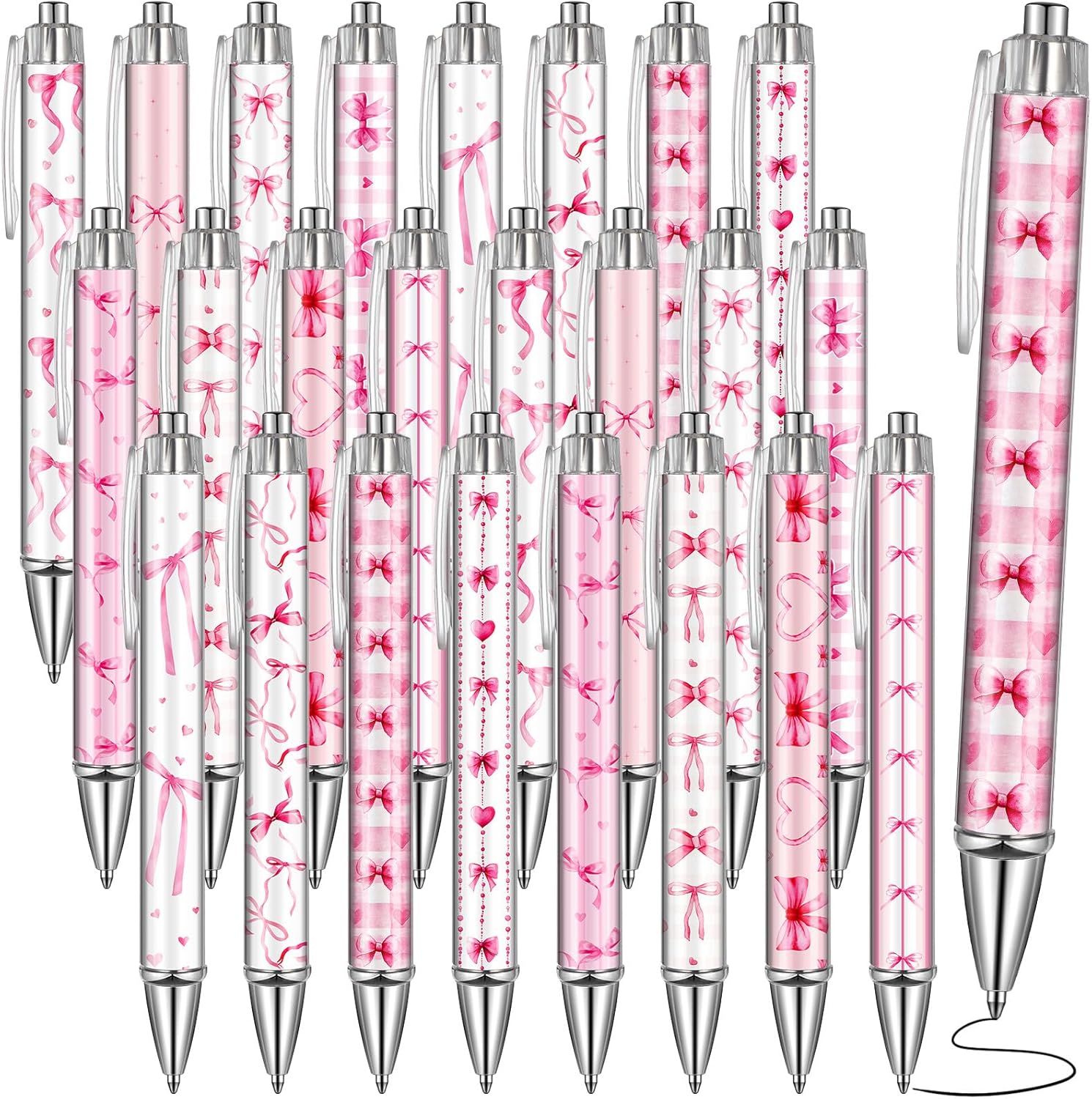 Sayglossy 48 Pcs Pink Bow Ballpoint Pens 0.5 mm Black Ink Coquette Aesthetic Bow Ribbon Heart Pens for Women Office Home Valentines Gifts Presents Supplies