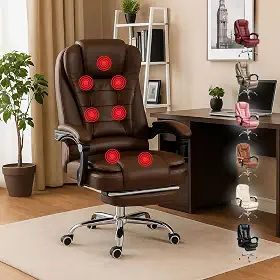 Cadeira de Escritório de Massagem Presidente Home Office Giratória Executiva (Marrom Escuro)