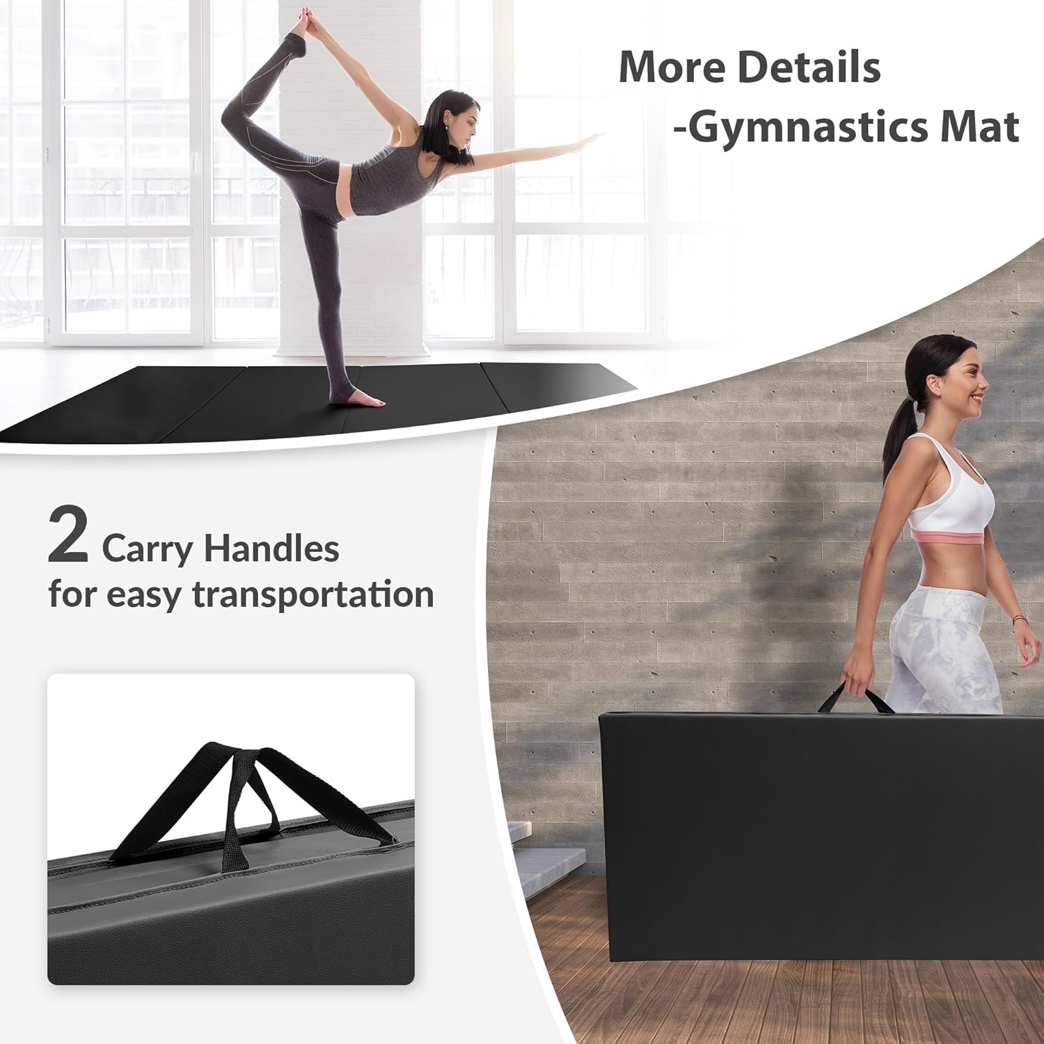Fitvids 4'x8'x2" Folding Gymnastics Mat, Home Exercise Mat with Carrying Handles, Gym Workout Tumbling Mat for Yoga, Pilates, Stretching, MMA, Core Workouts, Fitness Aerobics Mats for Gym Training, Multiple Colors