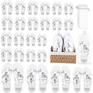 24 Pairs Wedding Flip Flops Bulk Slippers Flip Flops Women Wedding Sandals with Size Cards Drawstring Bags