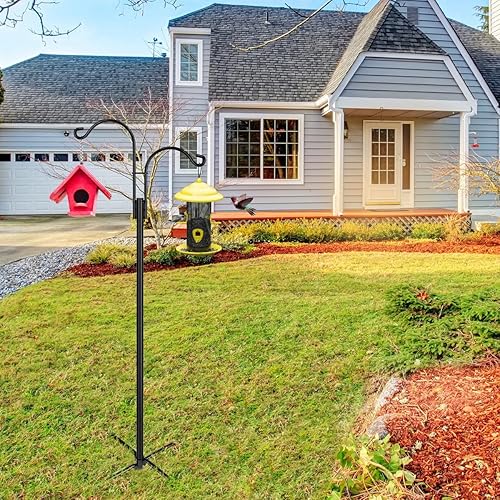 Miniatura 7 de Ganchos de pastor dobles para exteriores, paquete de 2 postes de comedero de pájaros de 60 pulgadas con base de 5 puntas, gancho de jardín