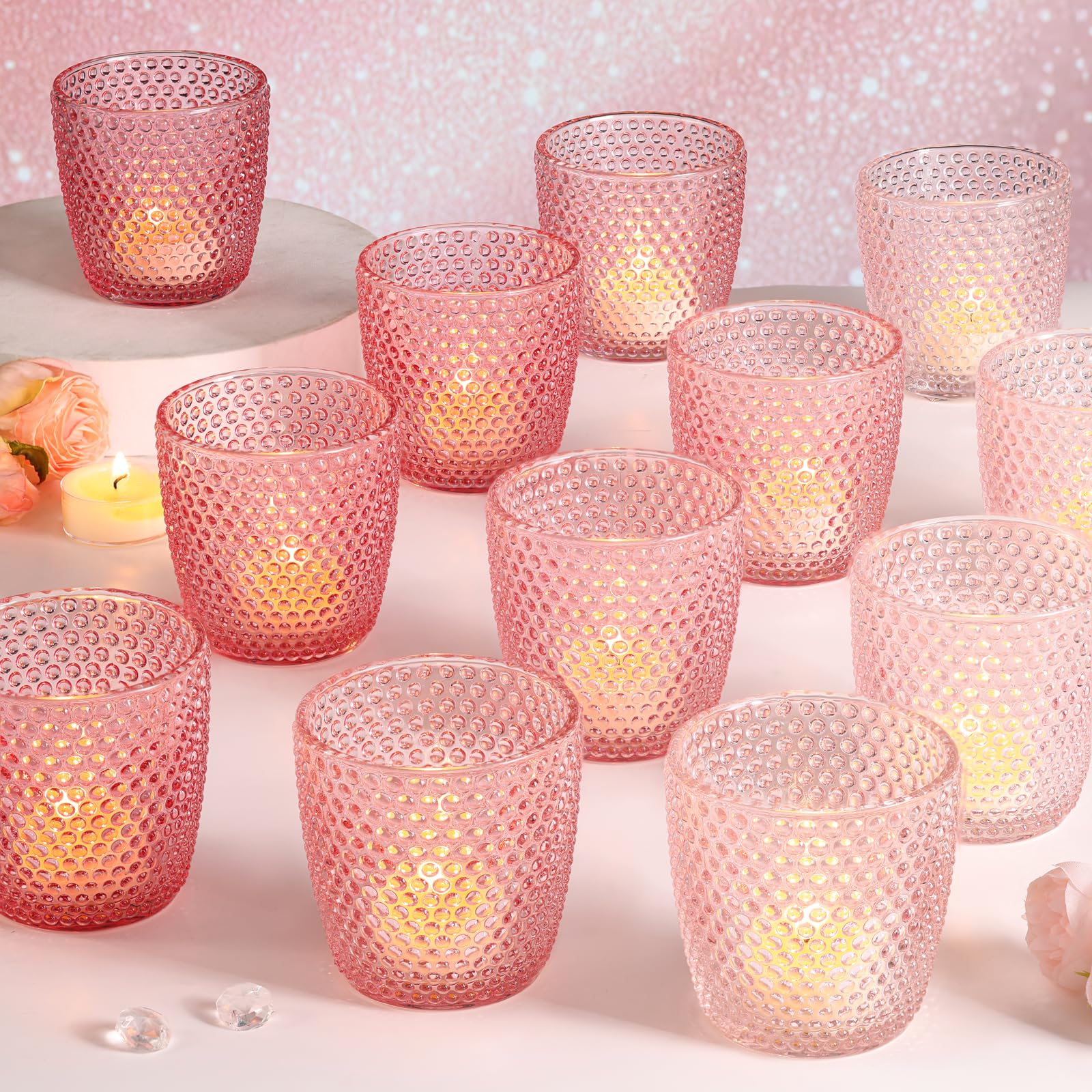 Volens Colored Pink Votive Candle Holders 12pcs Tealight Candle Holder