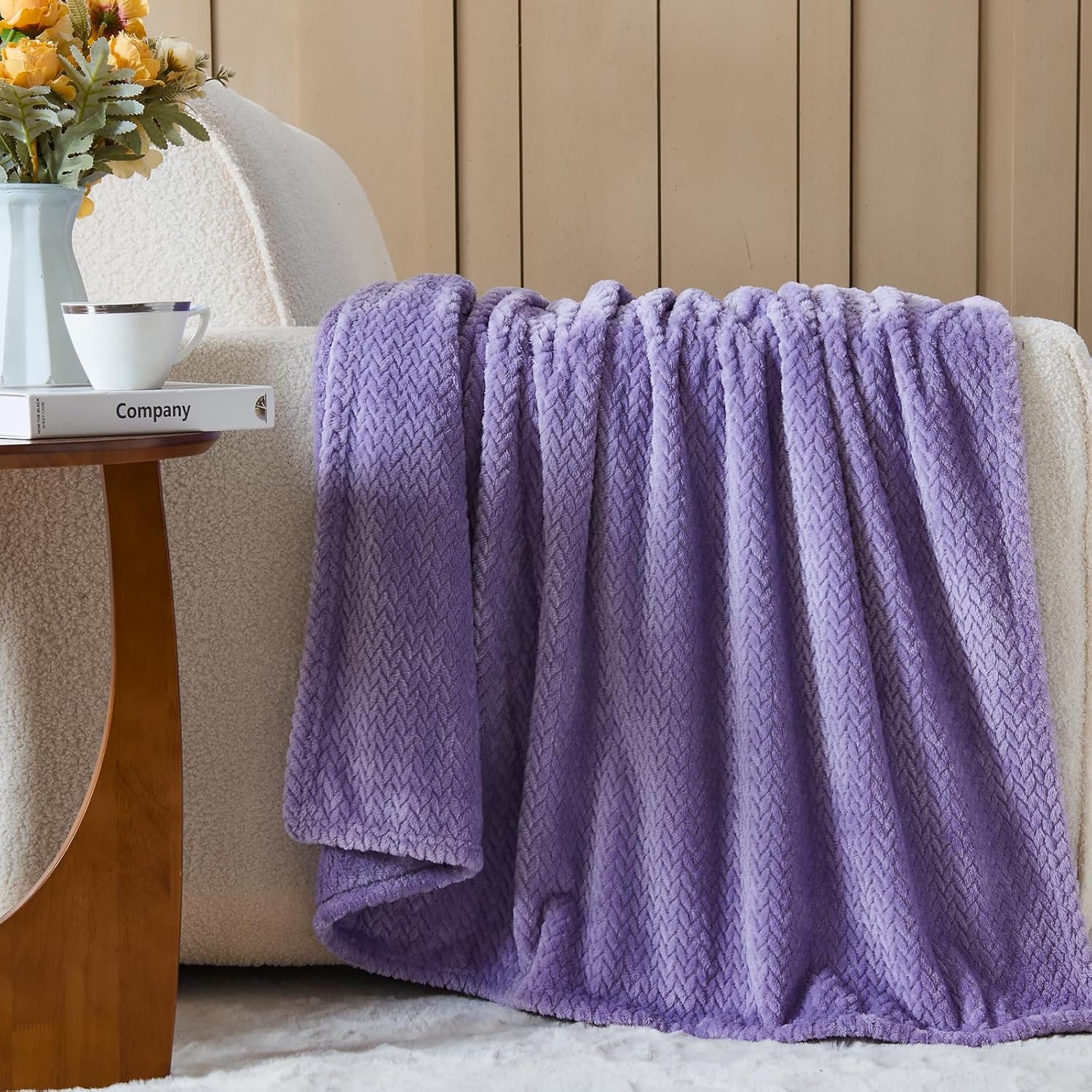 NEWCOSPLAY Super Soft Throw Blanket Lavender Premium Silky Flannel Fleece Leaves Pattern Lightweight Bed Blanket All Season Use (Lavender, Throw(50"x60")) - Image 2