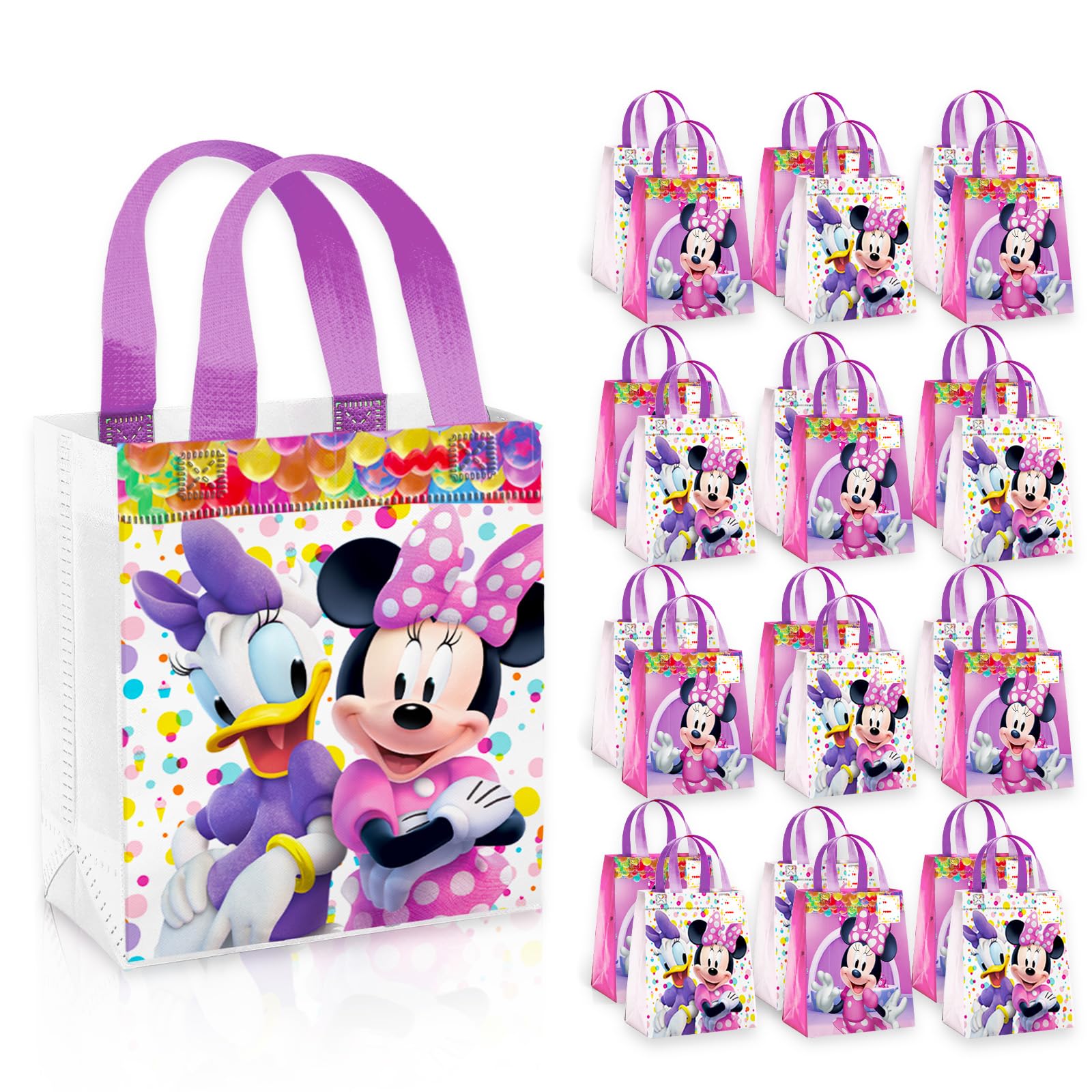Disney Minnie Mouse Party Favor Bags Set – 24 Pack of 8" Minnie Mouse Party Goodie Bags for Kids Bulk Reusable Totes | Minnie Birthday Party Supplies
