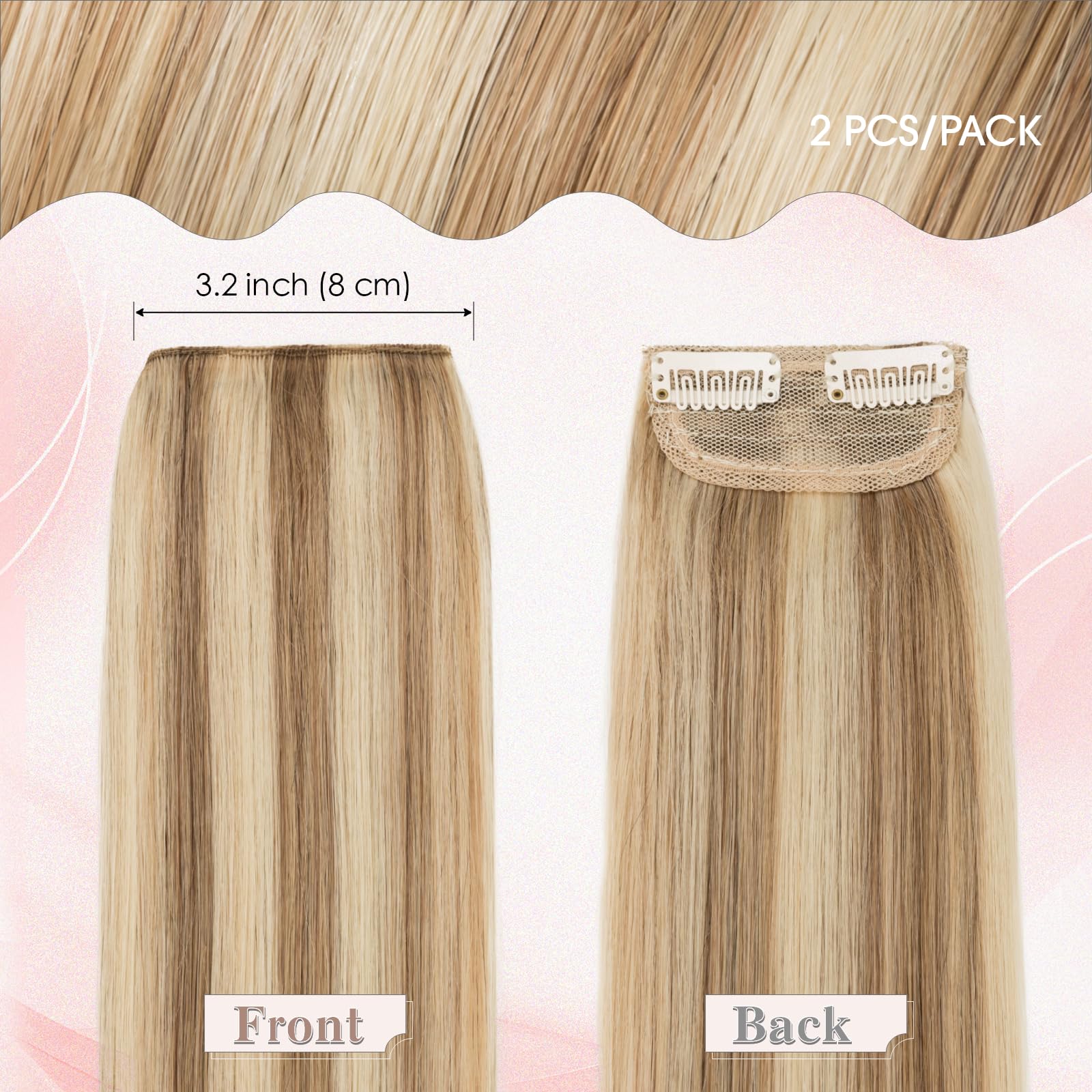 SEGO Clip in Hair Extensions for Women, 100% Remy Human Hair, Mini Hairpieces with 2 Clips, Short Extensions to Add Hair Volume, 2 Pcs, 8 Inches, 24g, Golden Brown&Bleach Blonde