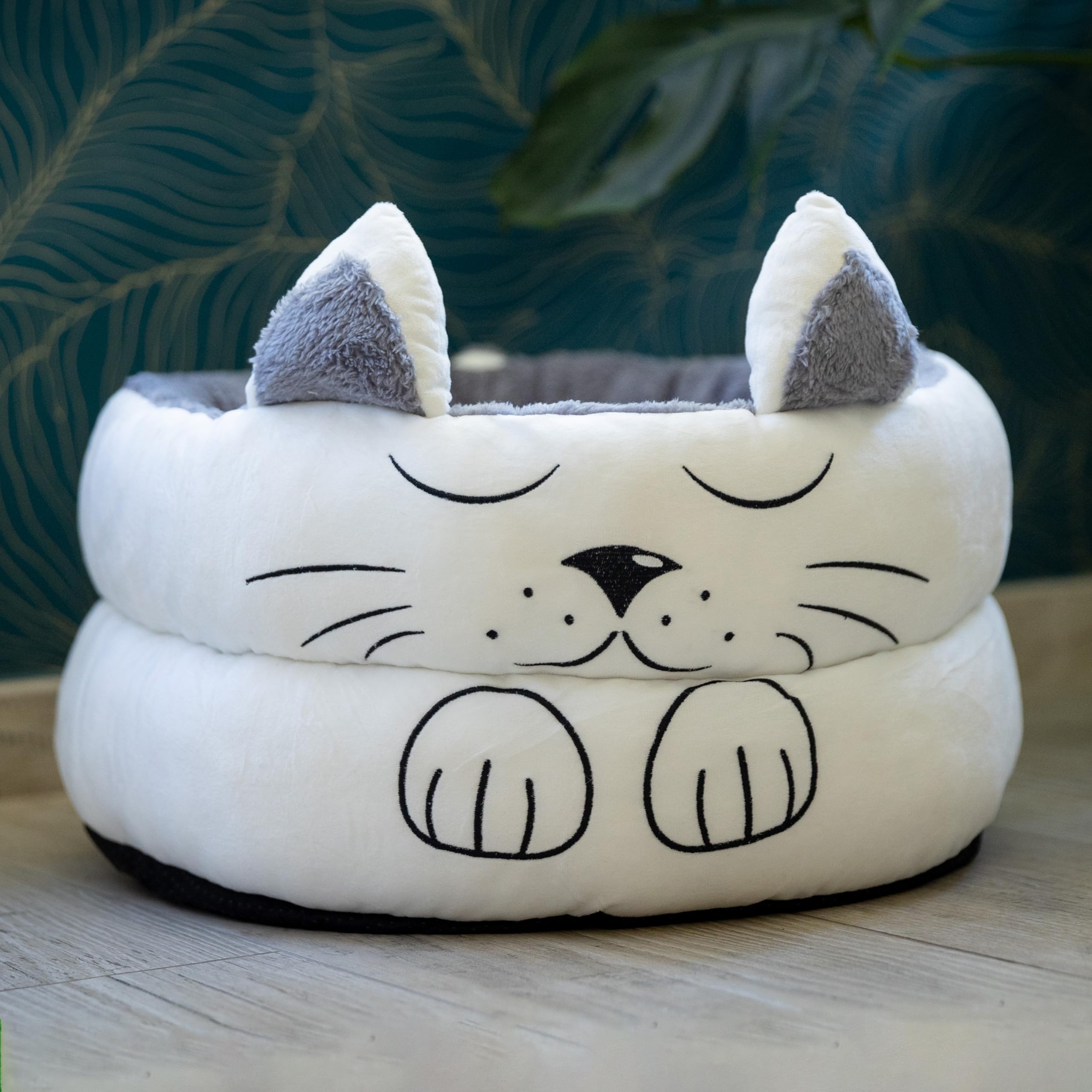 MANRED Cuccia Gatto Interno Morbida 48x48cm Bordi Alti 19cm Lavabile in Lavatrice e Antiscivolo con Cuscino Rimovibile