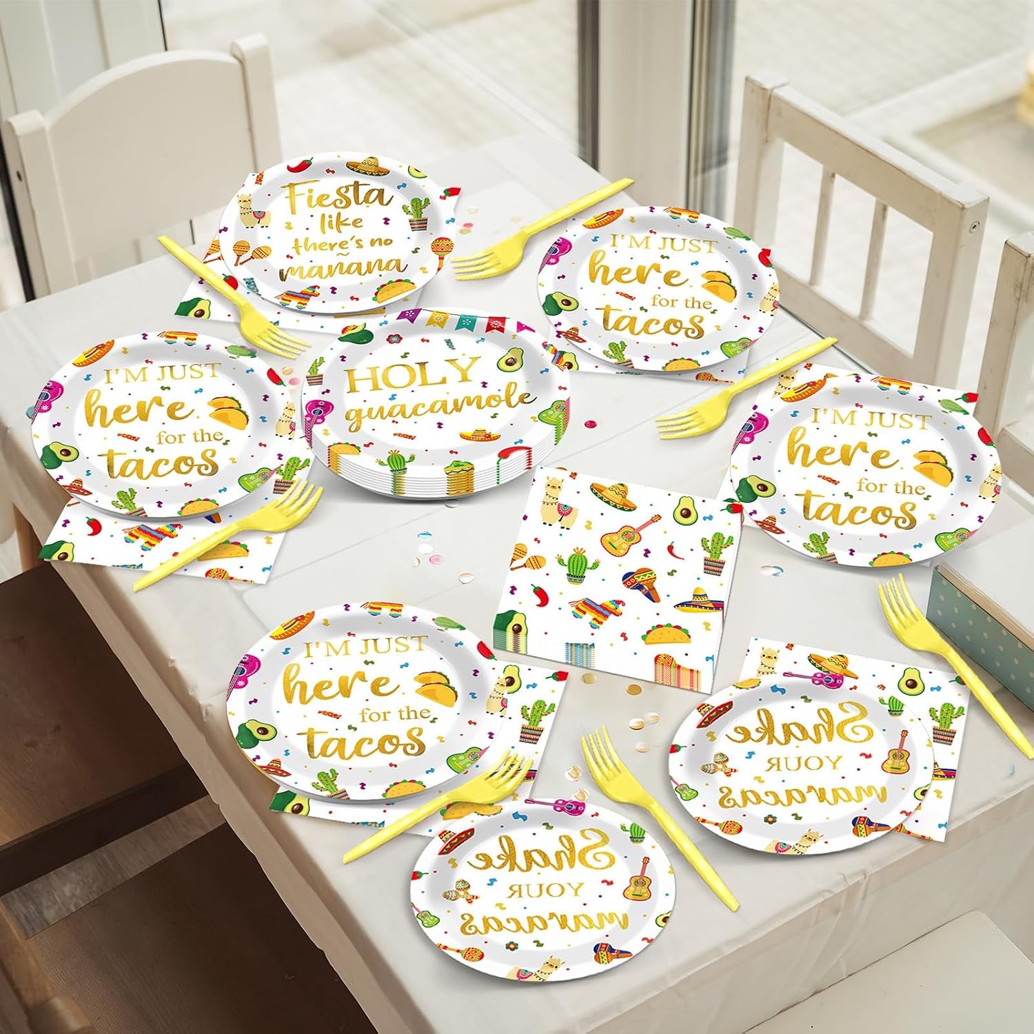 96 Pcs Mexican Fiesta Paper Plates and Napkins Taco Fiesta Party Supplies Mexican Themed De Mayo Dessert Tableware Set Dia De Los Muertos Colorful Themed Party Favors Baby Shower