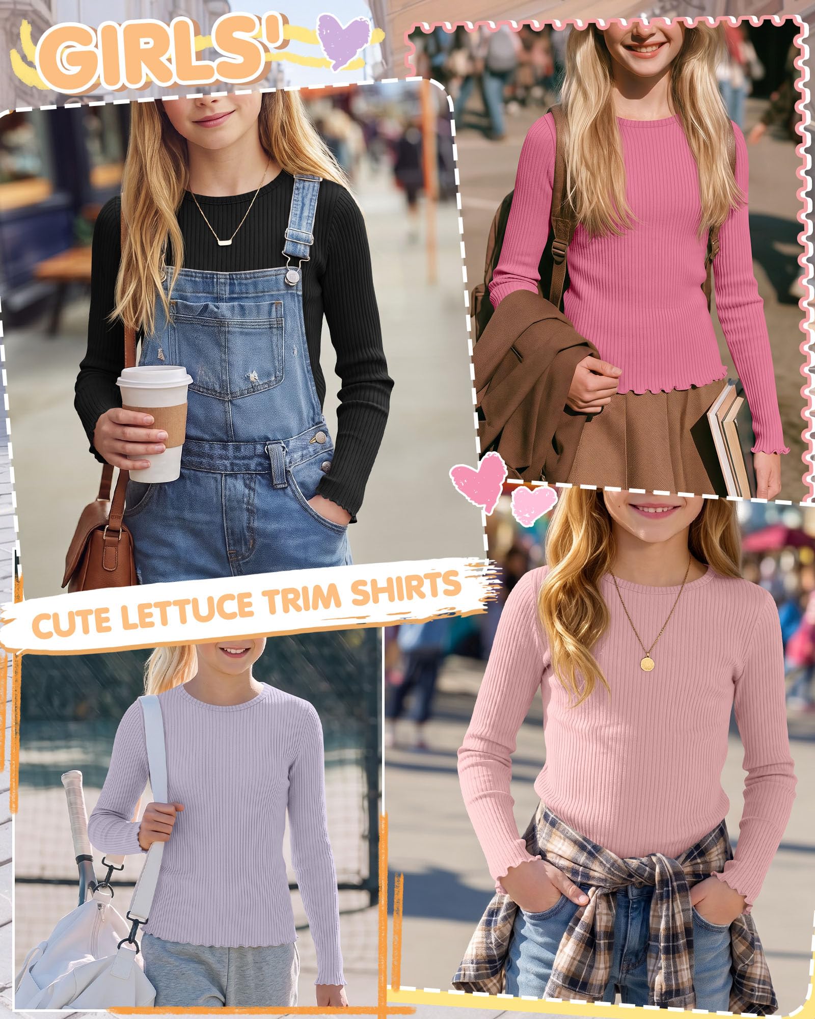 Clabby Pack de 4 Camisetas Manga Larga Niñas