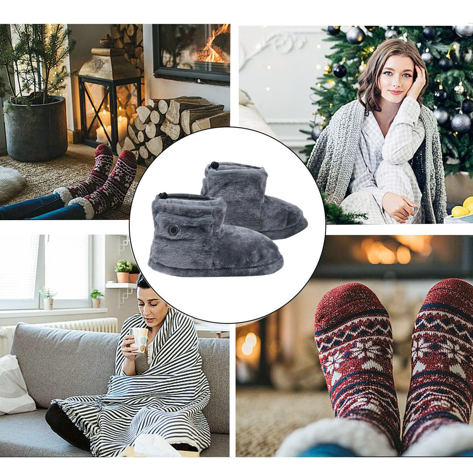 Erhitzte Stiefel, Nicht Schlauheizte Slipper mit 5Temperatureinstellungen, Elektrische Heizpantoffeln, Warm und Gemütlich, Baumwollfutter, 4,72X7,09X 12,2 Zoll,die Füße Warm Halten