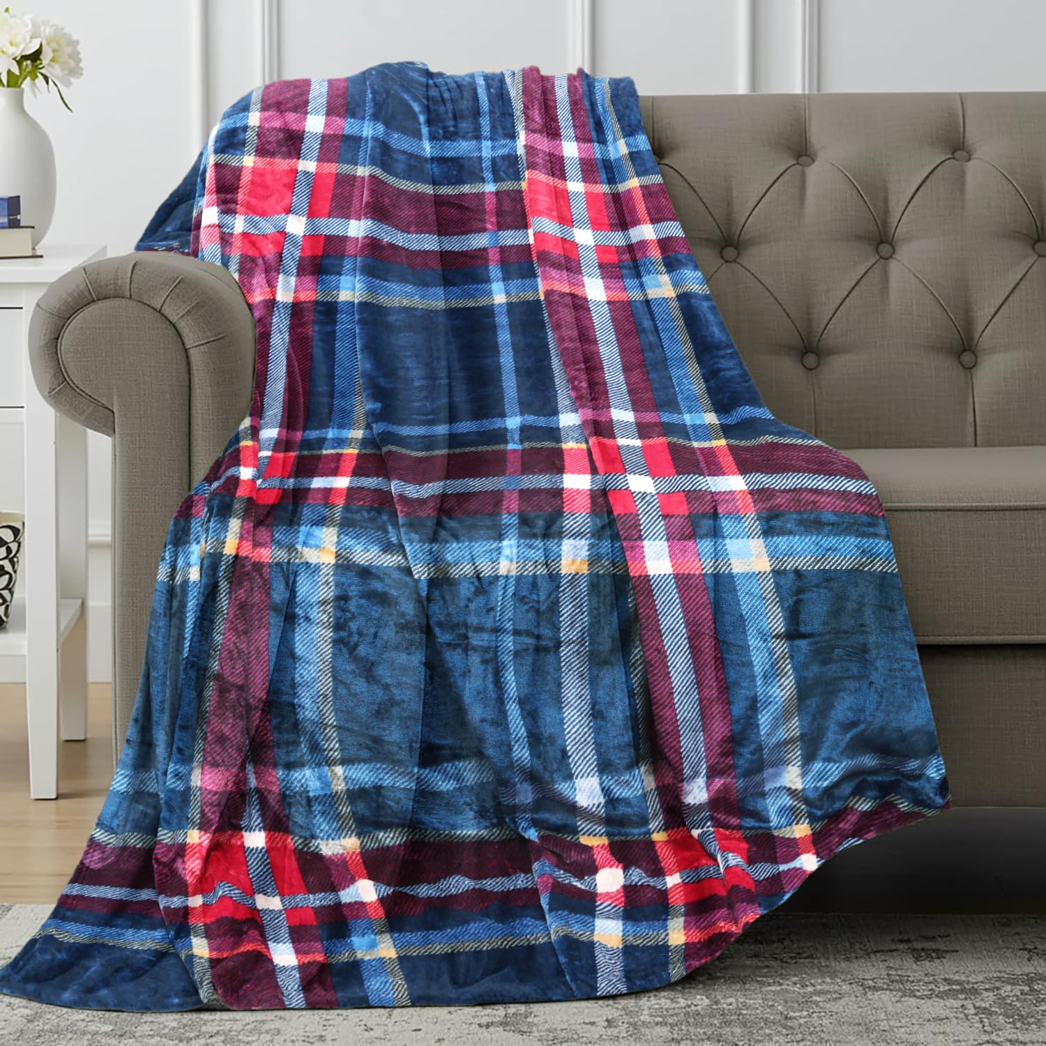 Signature Flannel Fleece AC Blanket for Winter Double Size,Soft Blanket for Travel & Sleeping (86x88 Inches, Oxford Checks)-image-4