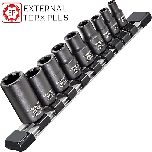 Miniatura 2 de CARBYNE Juego de enchufes Torx Plus externos de 9 piezas (eTorx Plus, también conocido como 6 lóbulos, hembra Torx Plus) E6 a E18  Acero CrV, 14, 38