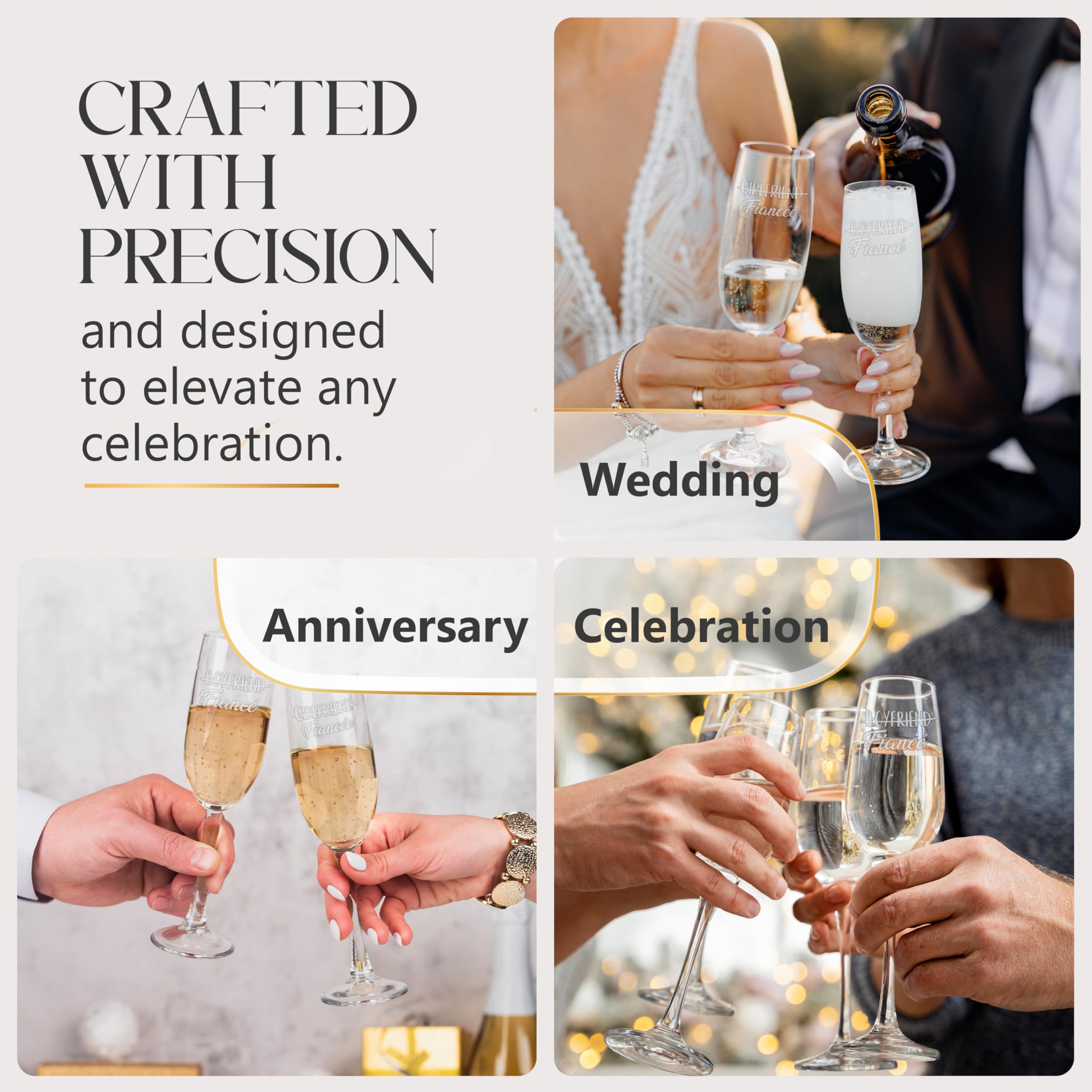 shop4ever Lot de 2 flûtes à champagne gravées avec inscription « Boyfriend to Fiance & Girlfriend to Fiancee » - 236,8 g - Pour elle et lui - Cadeau de fiançailles