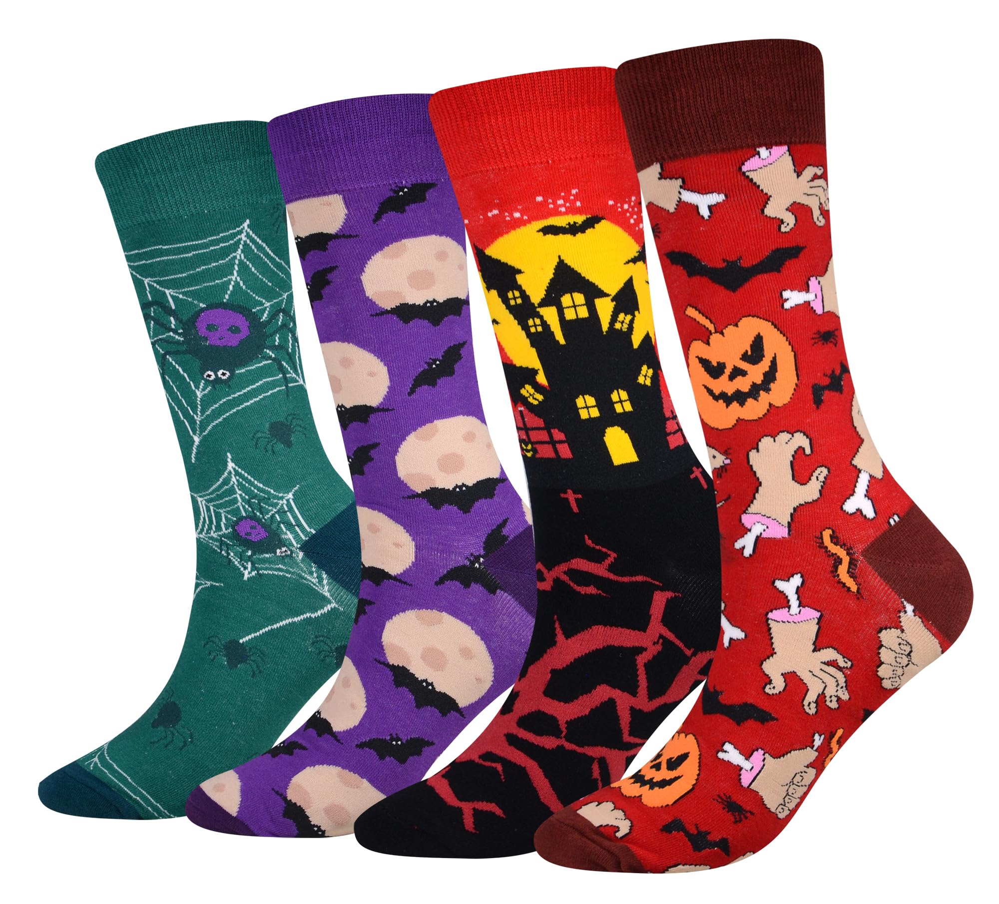 Cansok Men's Multicolor - Halloween Spider Eur 42-46 Bat Spider Castle Pumpkin Socks Crazy Novelty Dress Crew Calf Socks (Halloween Spider)