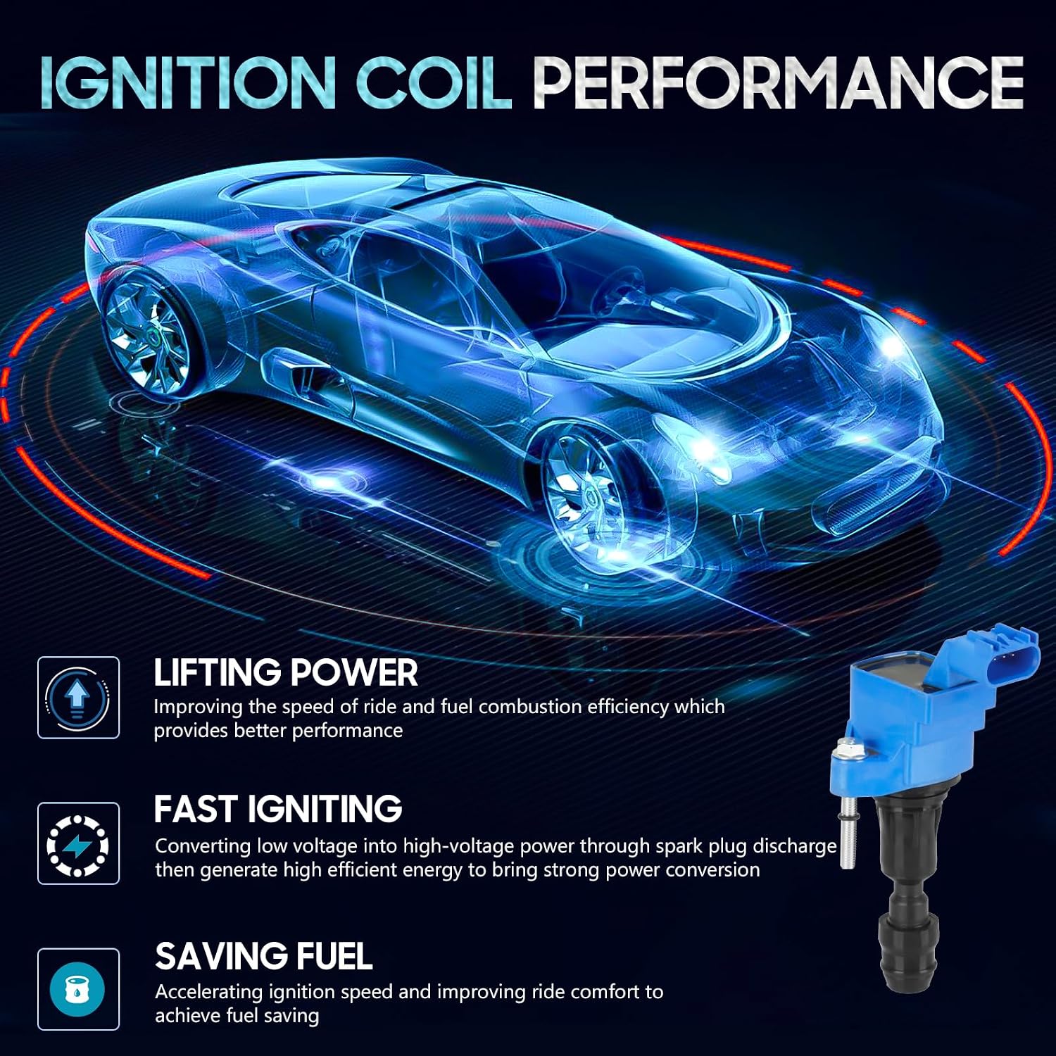 4PCS Ignition Coil Pack Compatible with Buick Lacrosse Regal Verano Pontiac G5 G6 Solstice GMC Saturn Aura Ion Sky Vue Captiva Equinox 2.4L 2.2L 2.0L, Replace UF491, Blue