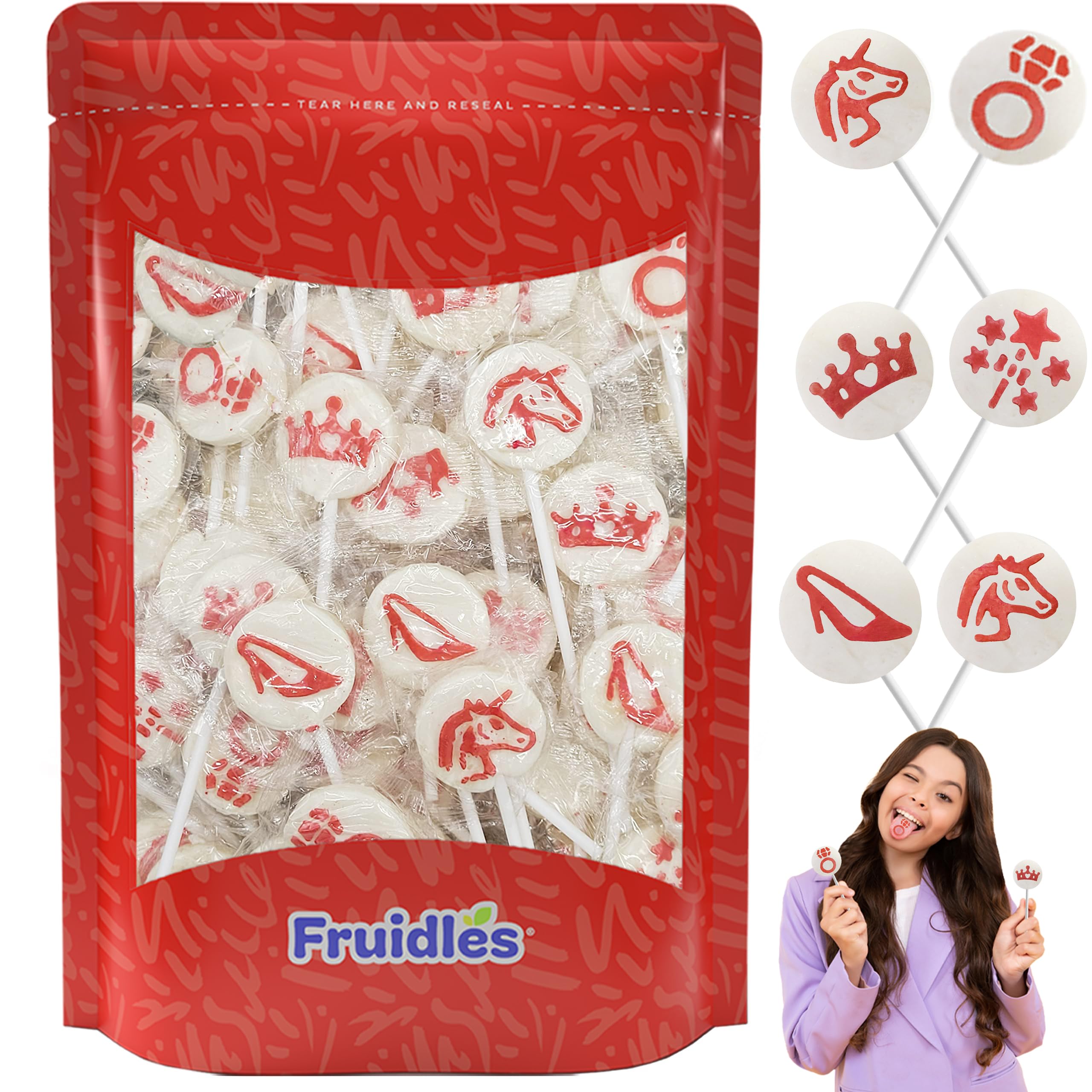 Fruidles Princess Tattoo Lollipop Suckers Candy, Great for Goody Party Bag Fillers, Individually Wrapped (Half-Pound)