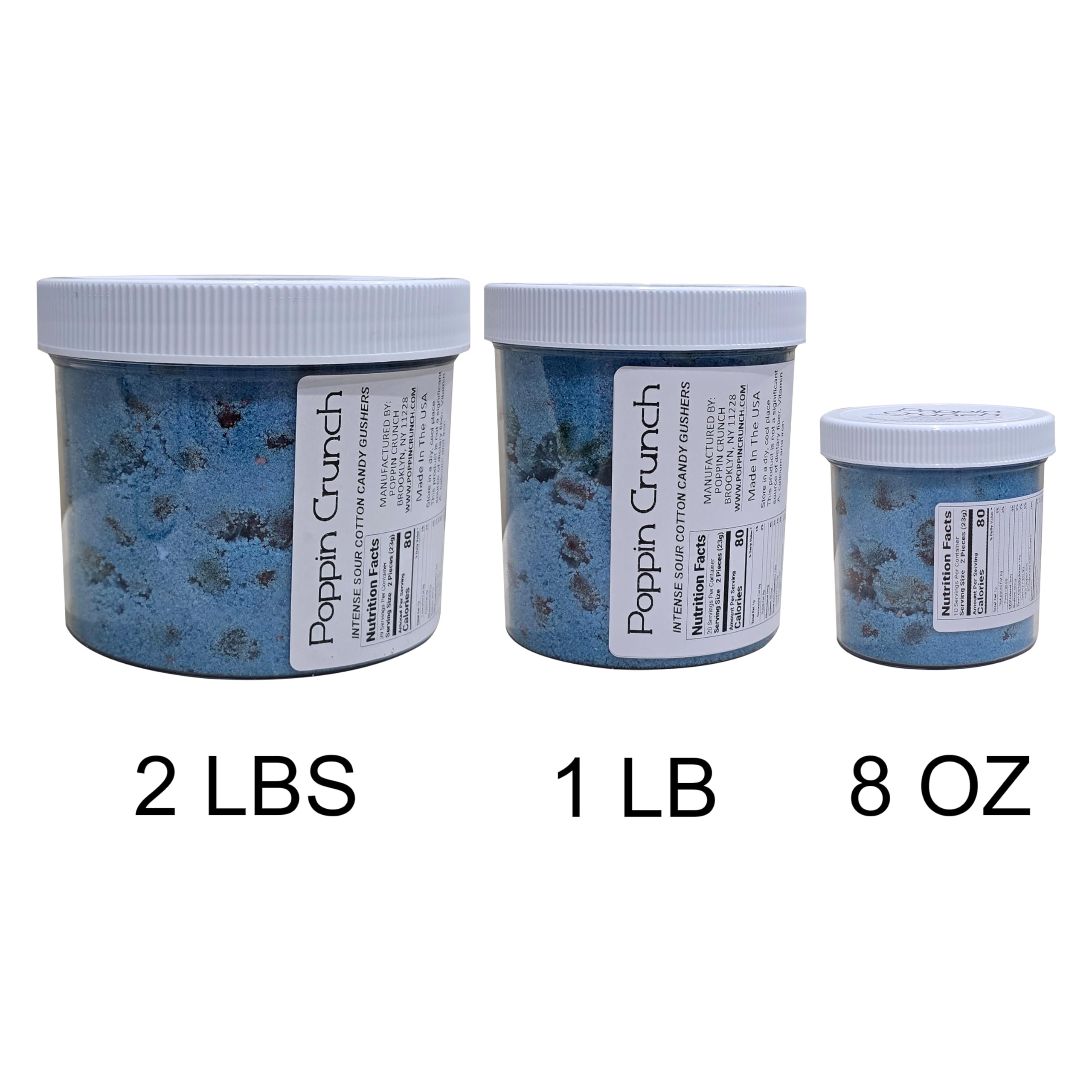 Poppin Crunch Intense Cotton Candy Gushers Candy Snacks Choice of Sweet or Sour Bonbon Candies Corn Sugar - 3 Size Options (8 Ounces, Sour)