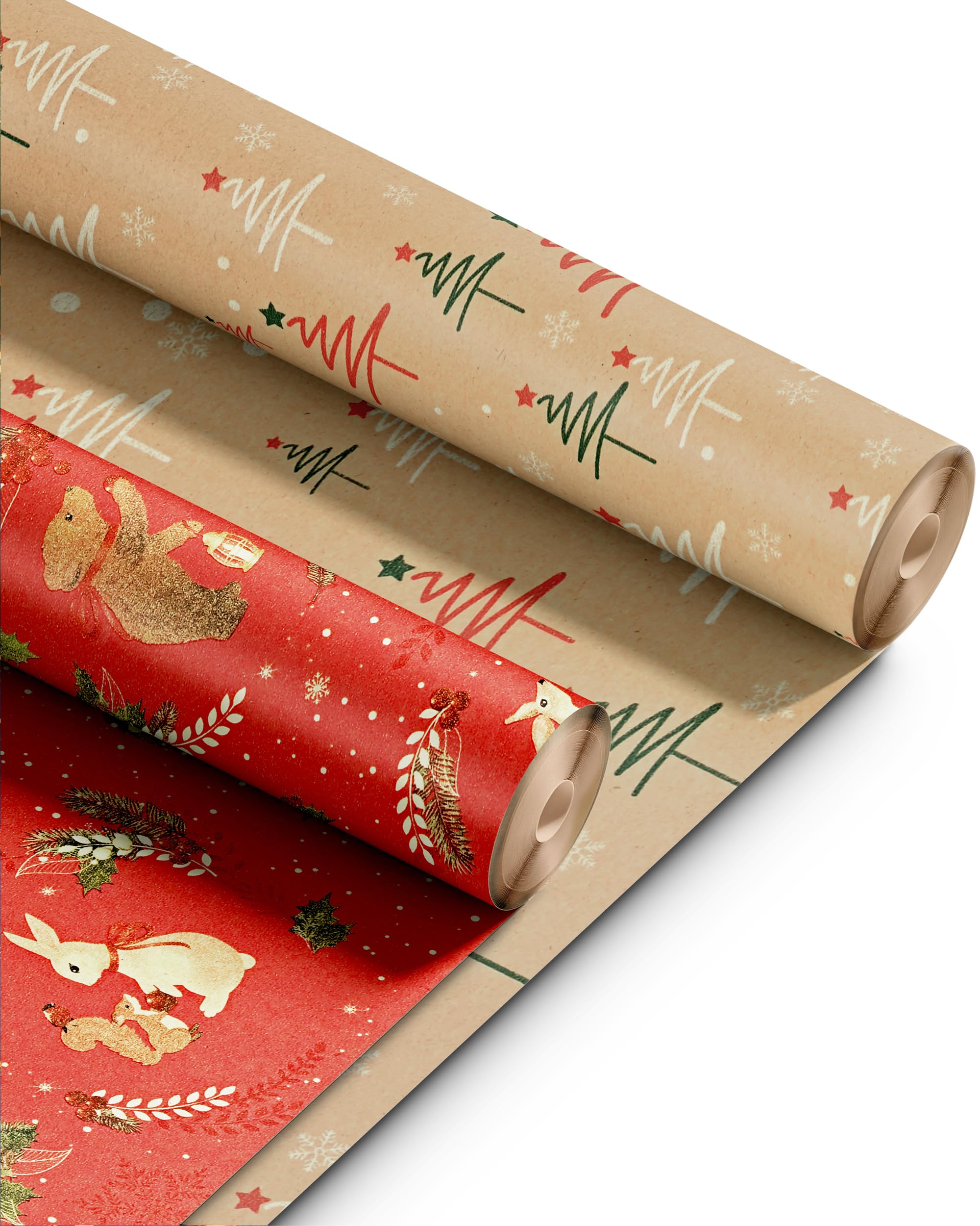 Kraft & Co Christmas Wrapping Paper Roll - 2 Pack, 44.5cm x 25m - Festives