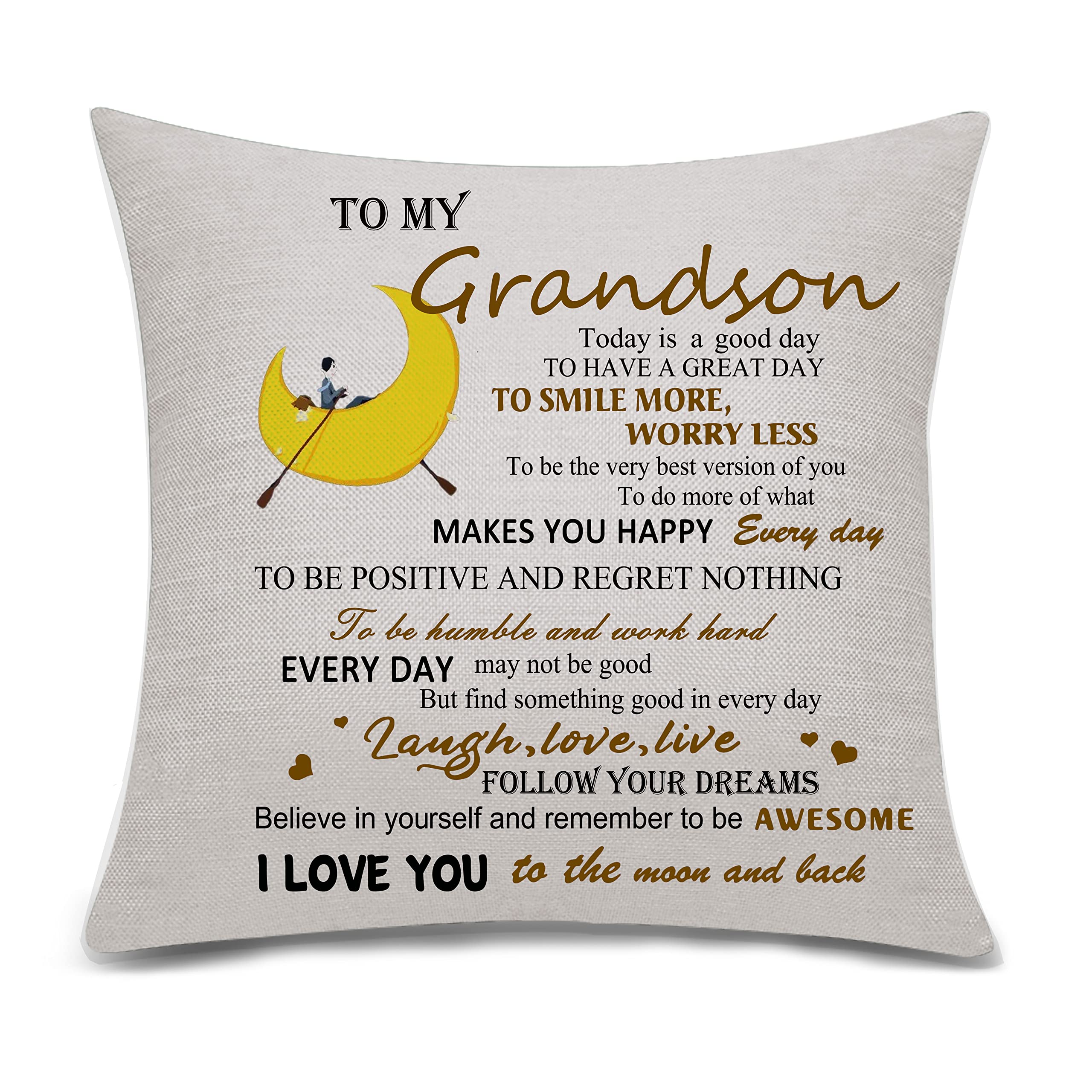 Bacmaxom 213 To My Grandson Pillow Cover Cushion Cover Grandson Gifts From Grandma Grandpa Thanksgiving Birthday Gifts (213)