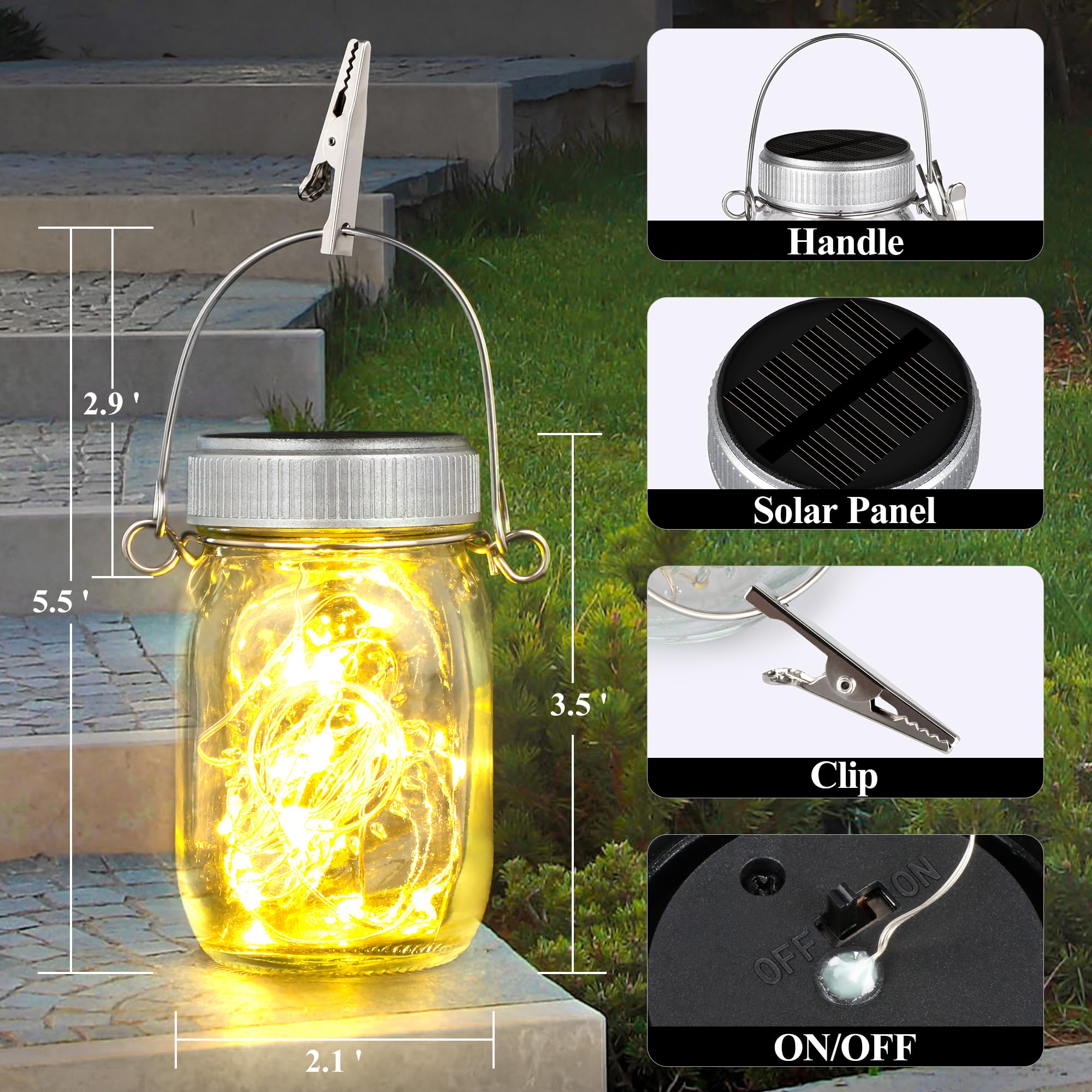 Mlambert Paquete de 12 faroles solares, luces solares de cristal colgantes para exteriores, impermeables, para patio, jardín, patio, árbol, decoración de Navidad, blanco cálido