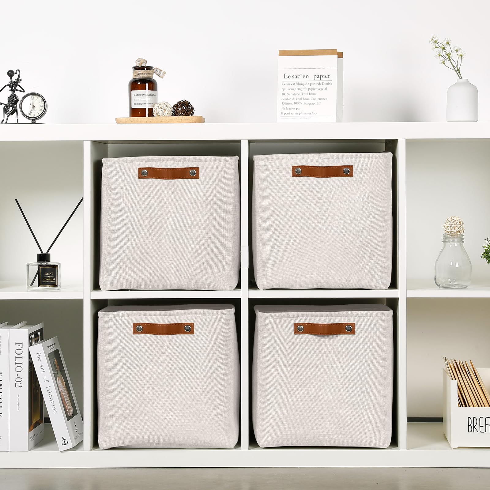 Mangata Set di 4 Scatole per Armadio,Cesto portaoggetti Tessuto, Cestino portaoggetti con Corde, 28 x 28 x 28 cm, per Guardaroba, Armadio, Scaffali