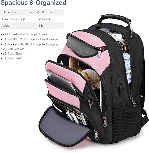 Miniatura 2 de Mochila para laptop para hombre, elegante mochila universitaria para laptop de 15.6 pulgadas, color negro, rosa y negro, Elegante