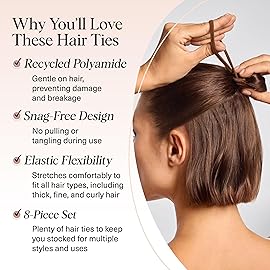 Kitsch Hair Ties No Damage - Strong, Stretchy Hair Bands | Soft Nylon Ponytail Holders, Snag-Free Rubber Bands, Perfect for Updos & Braids | Ideal Gifts for Women - Rosewood, 8pcs