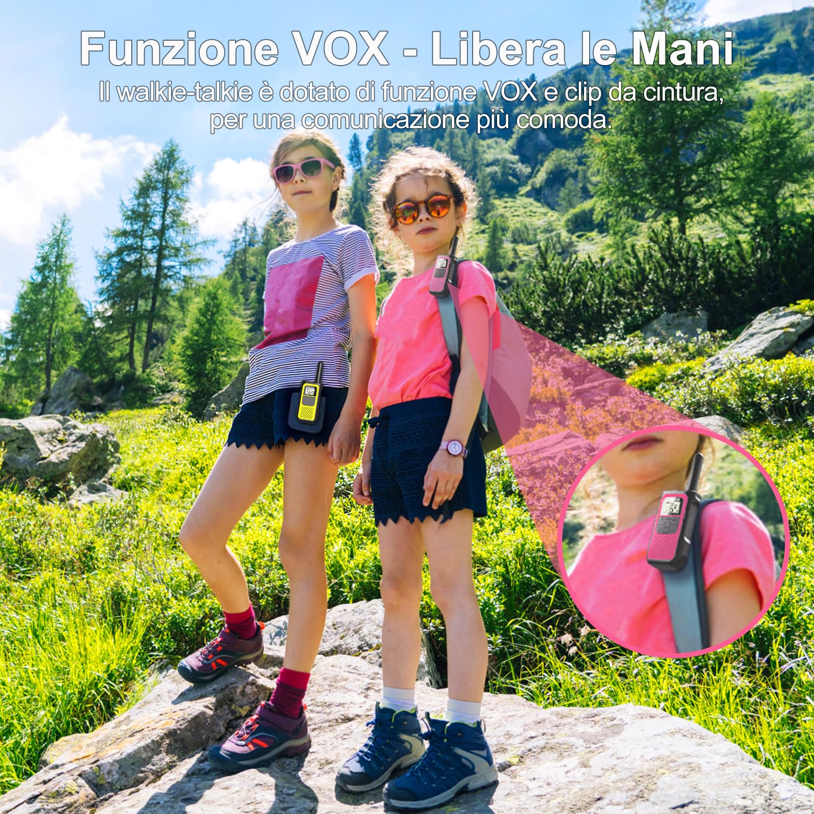 Walkie-Talkie Ricaricabili, Walkie Talkie per Bambini Adulti, con 1200mAh Batteria al Litio, Ricetrasmittenti 16 Canali VOX a Lungo Raggio, Walki Talki per Regalo, Campeggio, Escursioni