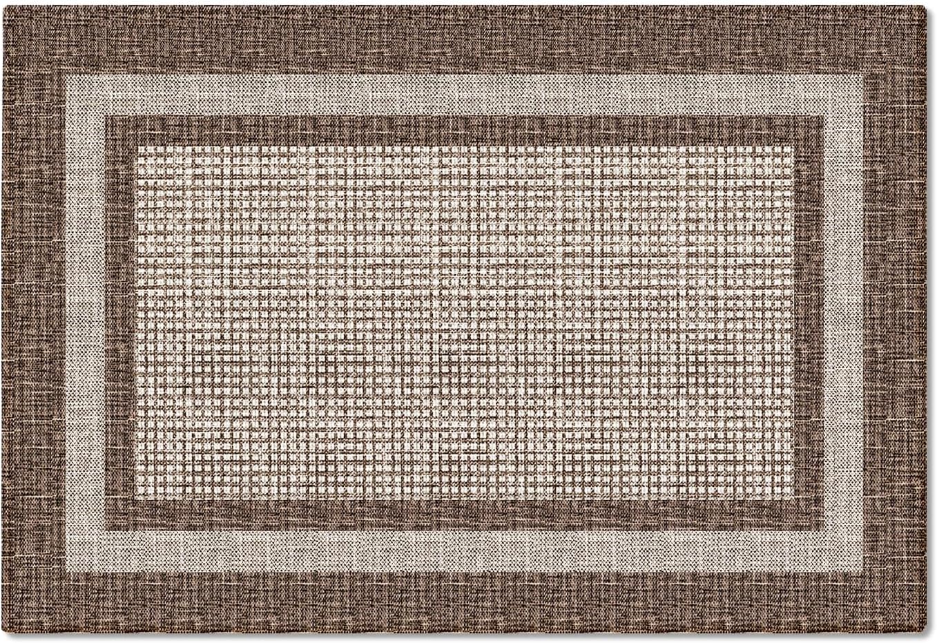Artoid Mode Brown Rectangle Plaid Washable Doormat, Seasonal Decor Non Slip Low-Profile Absorbent Natural Rubber Back Door Mat 24x35 Inch