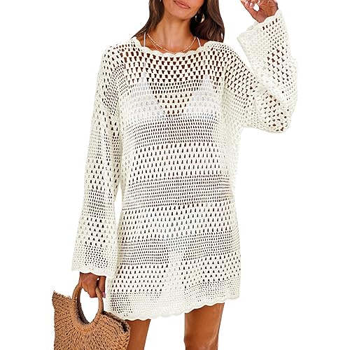 ANRABESS Women Swimsuit Crochet Swim Cover Up 2025 Summer Bathing Suit Swimwear Mesh Knit Beach Dress Vacation Outfits
