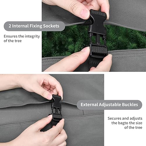 Miniatura 5 de Kesfitt Bolsa de almacenamiento para árbol de Navidad con correas ajustables, caja de almacenamiento para árbol de Navidad artificial desmontado de
