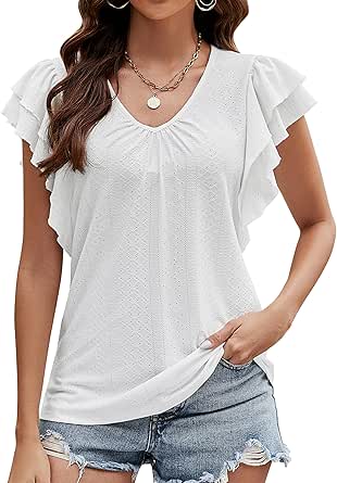 Blooming Jelly Womens Summer Tops Flowy Cute V Neck Casual Tops Ruffle ...