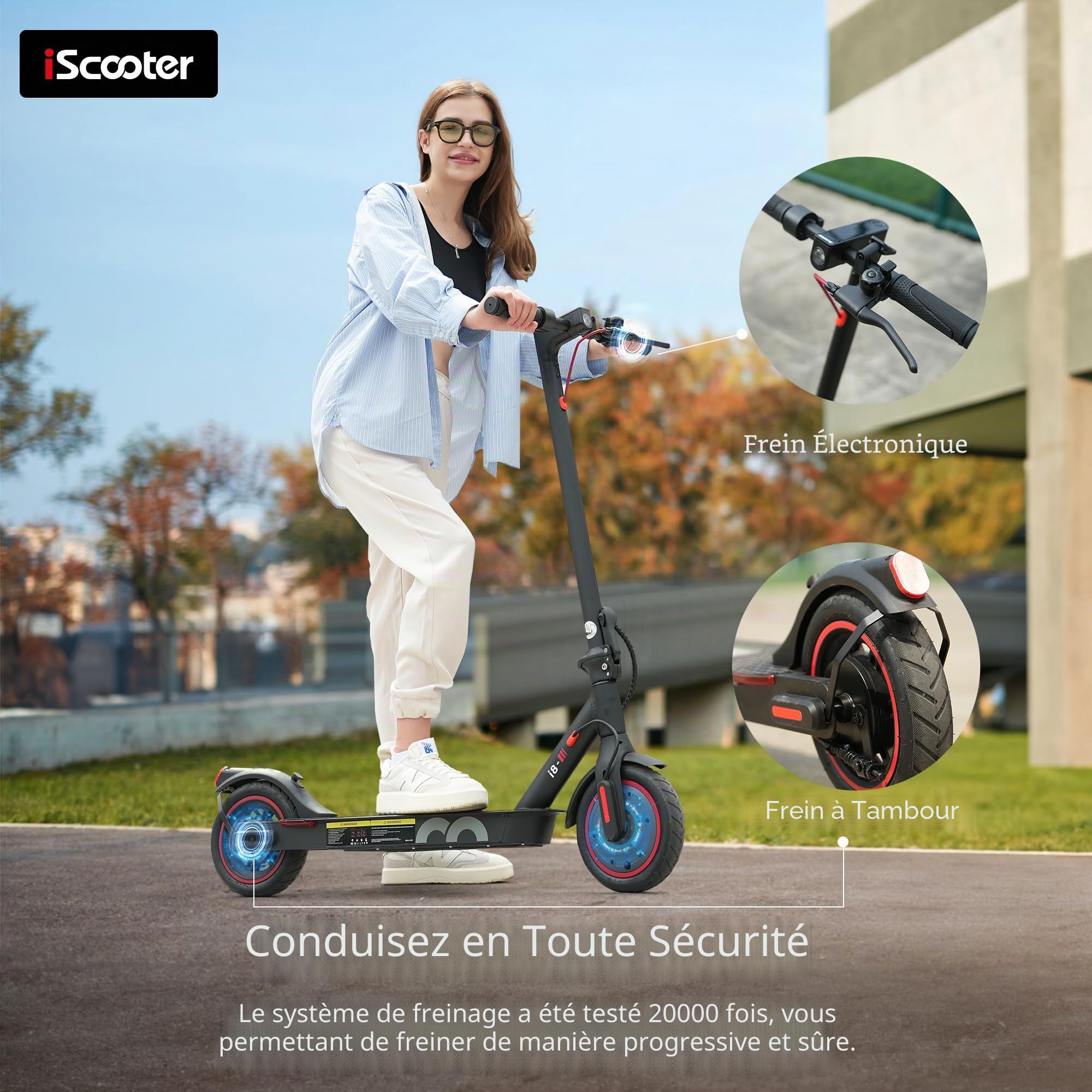 iScooter i8 Trottinette électrique Pliable pour Adolescents et Adultes, Moteur de 350 W, autonomie 20-30 km, Max 25 km/h, Batterie 187,2 Wh, Charge 100 kg, Double freinage, déplacements Quotidiens
