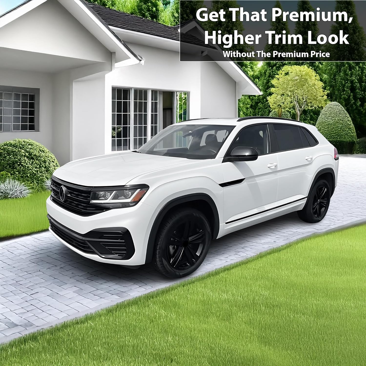 BOGAR TECH DESIGNS for Volkswagen Atlas Cross Sport 2020-2023 Front Chrome Delete – Precut Vinyl Overlay Kit, Gloss Black Blackout Trim