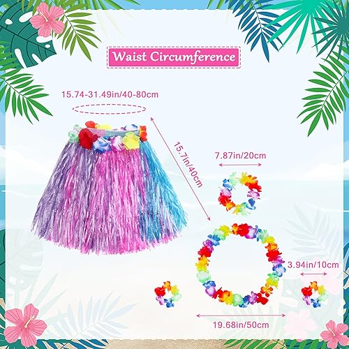 Miniatura 2 de Juego de 2 conjuntos de falda elástica hawaiana de hierba de baile de hula con flores para fiesta de playa tropical Luau