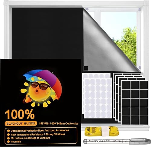 Miniatura 9 de Cubierta opaca para ventana, velcro mejorado, sin residuos y más duradera, persianas 100% opacas para ventana, persianas opacas portátiles de 47 x