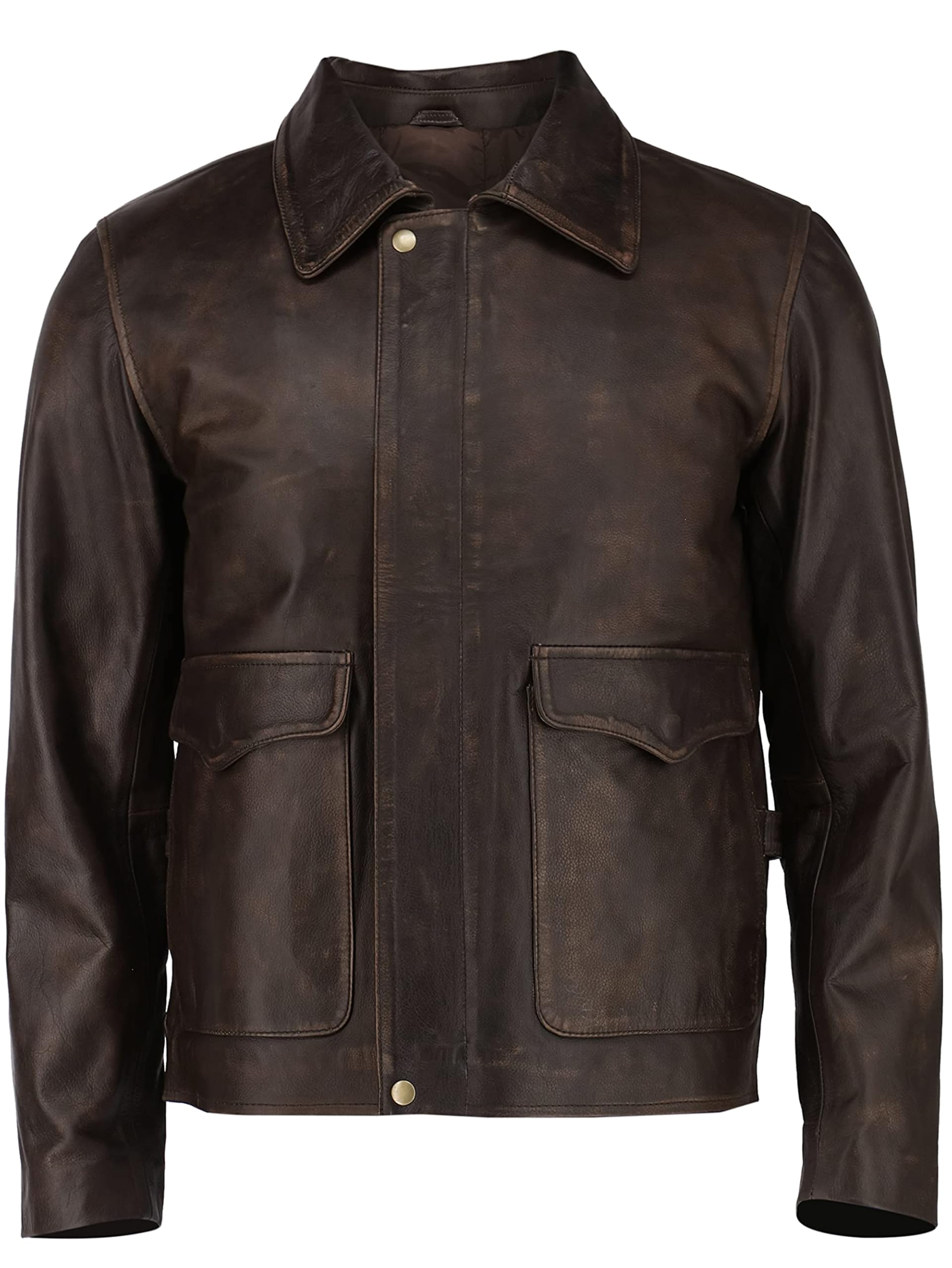 Superior Leather Garments Men's Brown Distressed Indiana Hf Leather Jacket | Harrison Distressed Look Real Leather| Cow Hide Clothing Hford Style