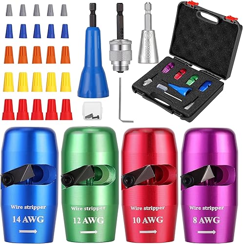 Herramienta pelacables, herramienta de calibre 14-12-10-8 para taladro, 8 en 1 tira rápida