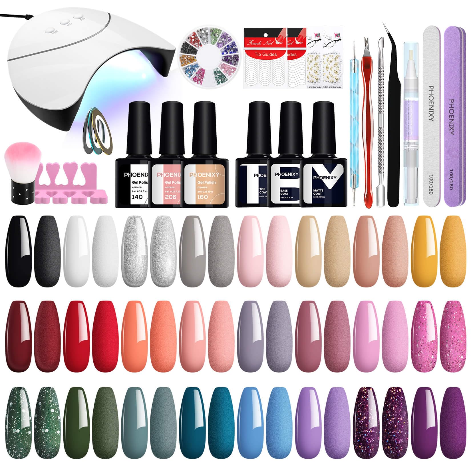 Phoenixy Uñas Semipermanentes Kit Completo con 36W U V/LED Lámpara 24 Colores Esmaltes Semipermanentes con Herramientas Kit Uñas Semipermanentes para Principiantes