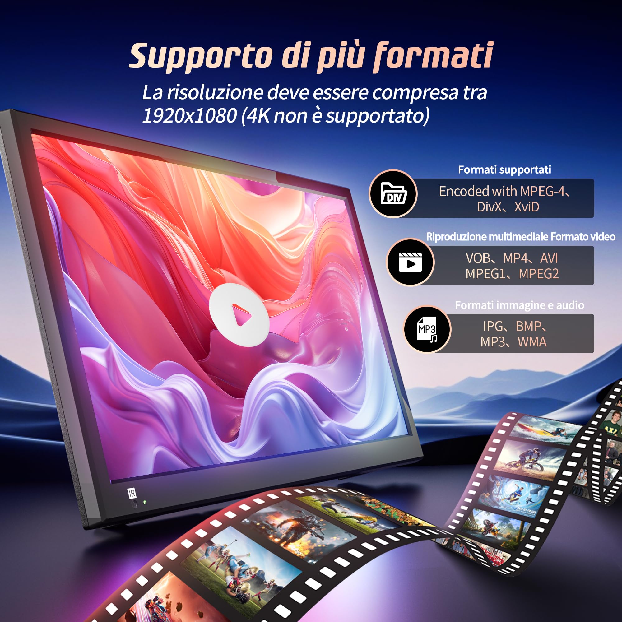 Desobry TV Piccola 19 pollici con lettore DVD incorporato, 1080P Mini TV supporta AV HDMI USB dell'antenna per camera da letto/cucina,12v per camper/caravan/motorhome/camper van