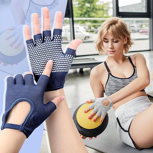 Miniatura 2 de 3 pares de guantes de yoga de silicona para mujer, guantes de pilates antideslizantes sin dedos para gimnasio, ejercicio, entrenamiento,