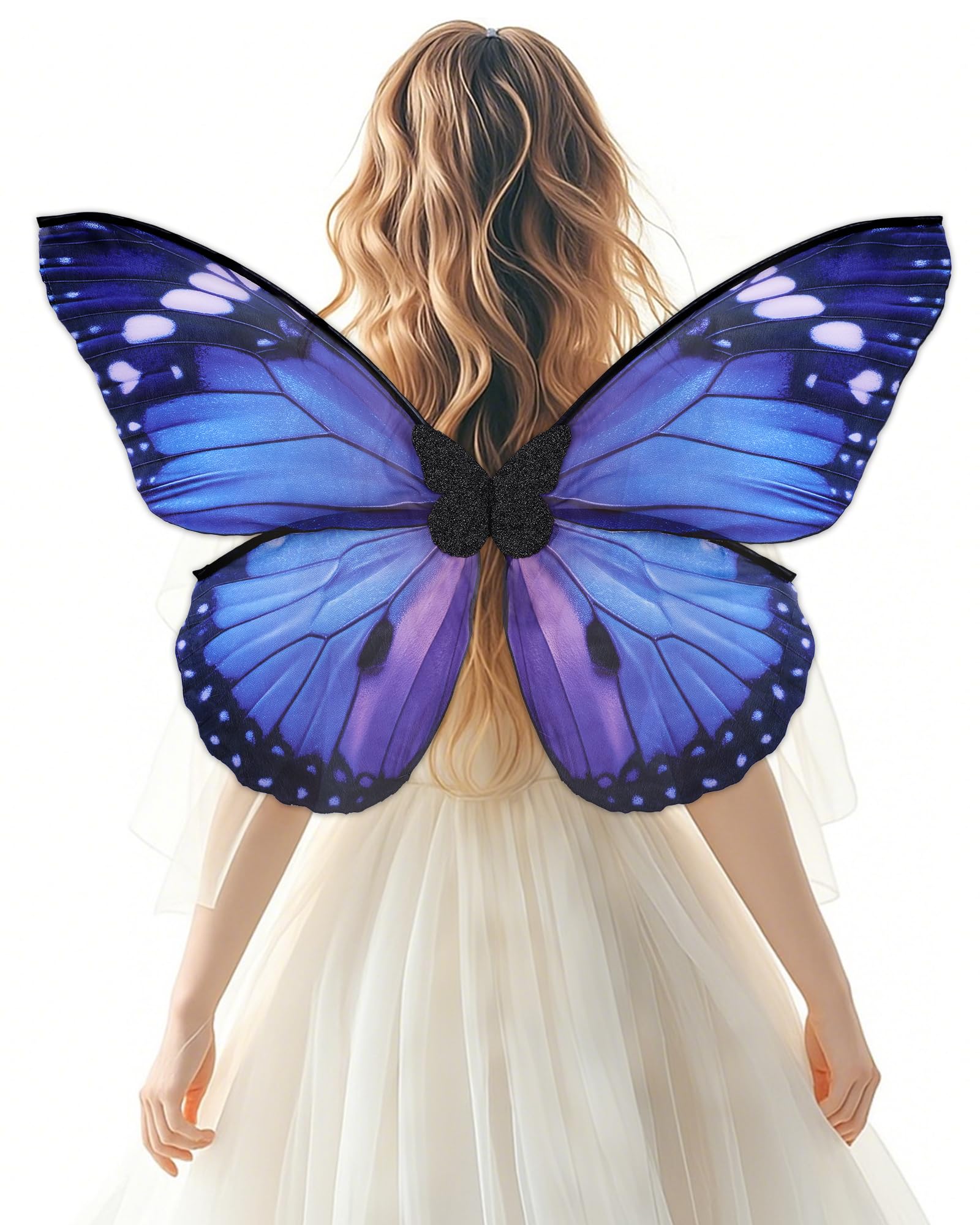 PartyforU Fairy Wings Adult Women Elf Costumes Blue Butterfly Wings Halloween Renaissance Woodland Costume Fairycore Accessories