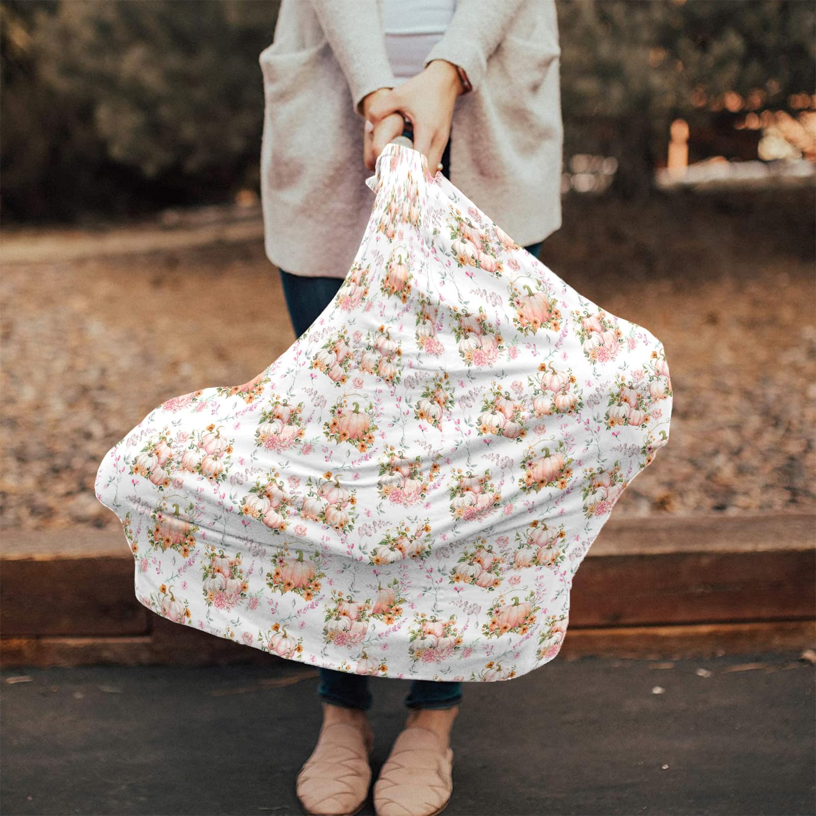 Nursing Cover for Breastfeeding Scarf, Sunflower Fall Pumpkin Thanksgiving Day Baby Car Covers Super Soft Multi Use for Canopy Shopping Cart Cover Blanket Stroller Cover